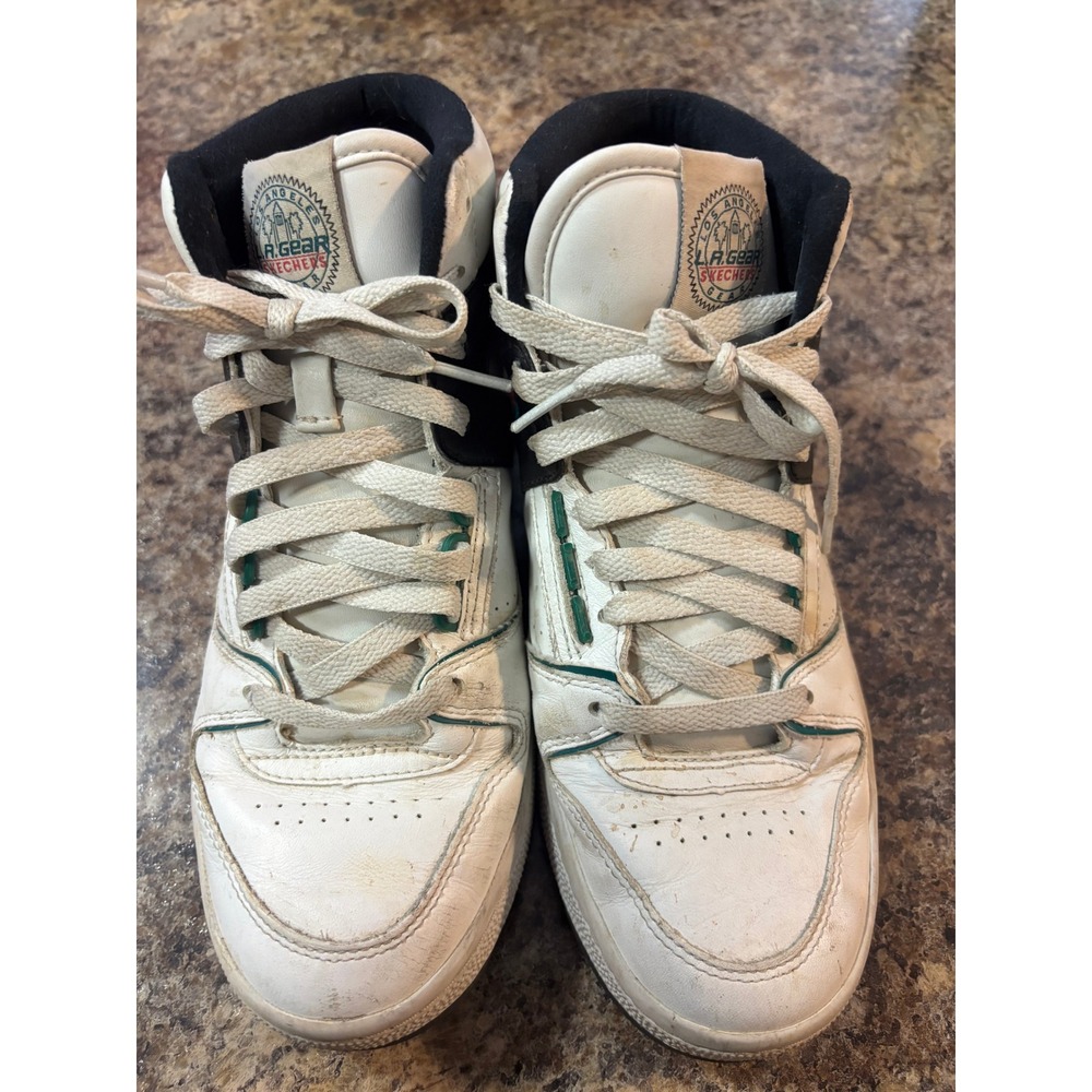 LA Gear Skechers Womens High Top Sneakers White Black Teal 74312 Size 8